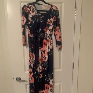 Blue floral long sleeve maternity dress